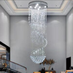 Modern minimalist villa living room crystal chandelier rotating duplex stairwell long chandelier - Image 2